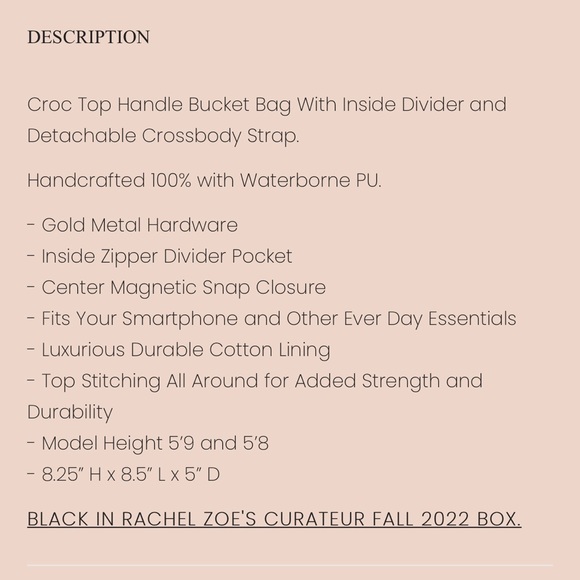 AOTA Elena Vegan Black Mock Croc Embossed Bucket Crossbody Bag Black NWT - Picture 5 of 16